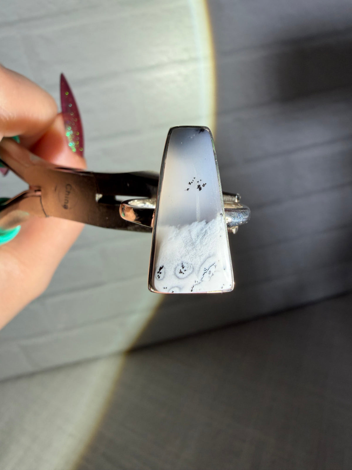 size 7 dendritic opal ring