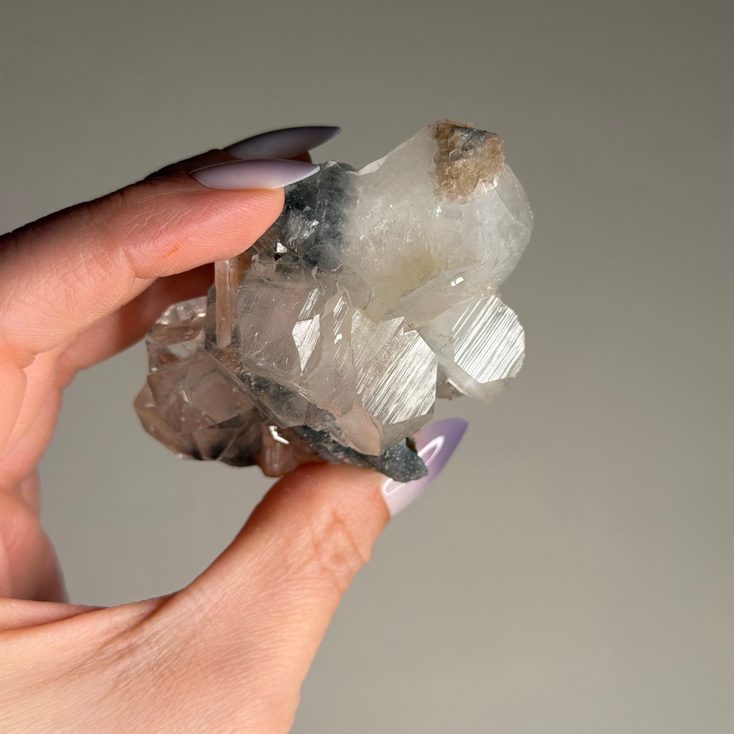 apophyllite with stilbite & black chalcedony f