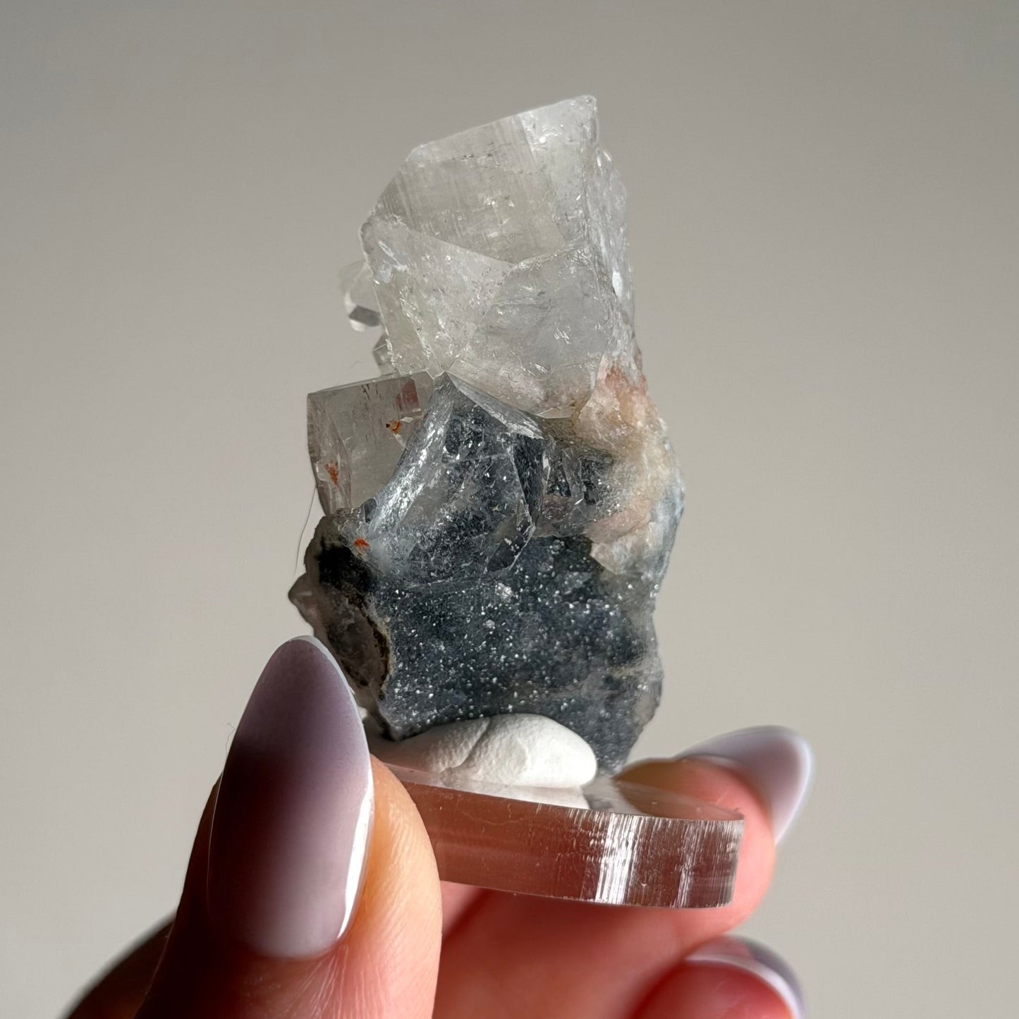 apophyllite with stilbite & black chalcedony l