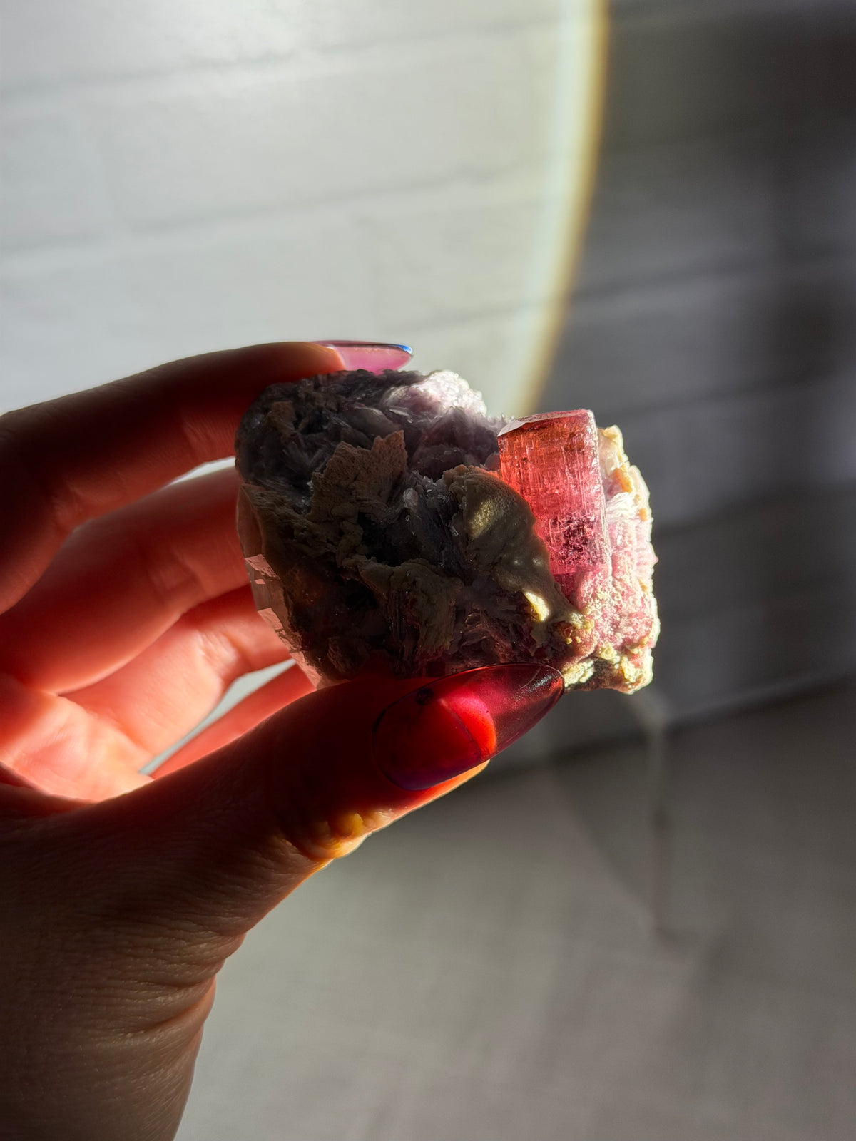 pink tourmaline with lepidolite specimen