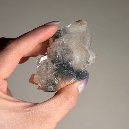 apophyllite with stilbite & black chalcedony f