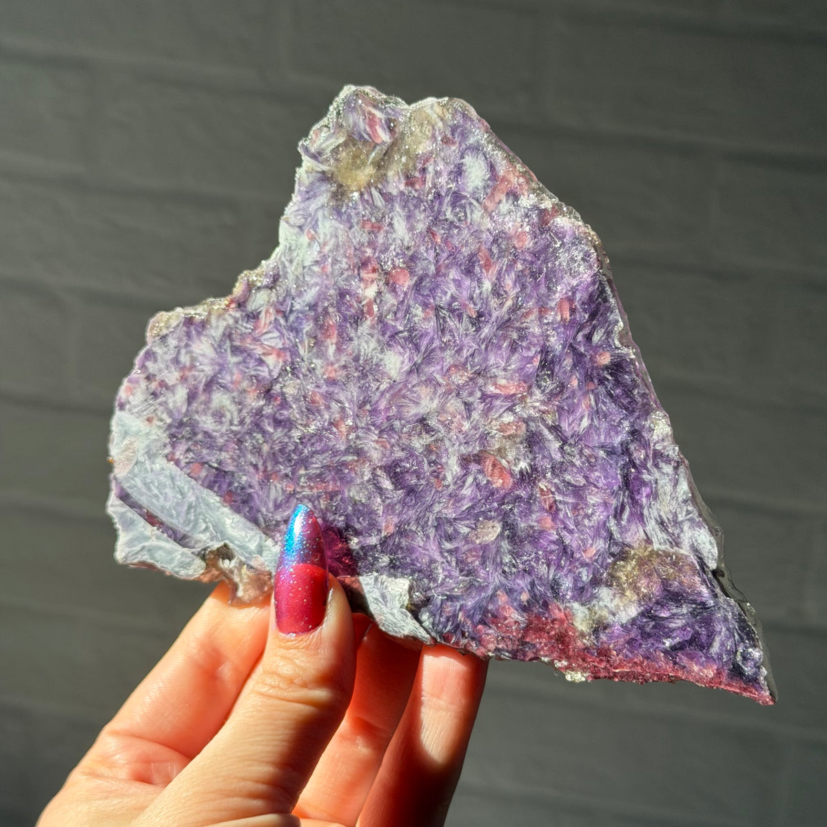 lepidolite with pink tourmaline slice