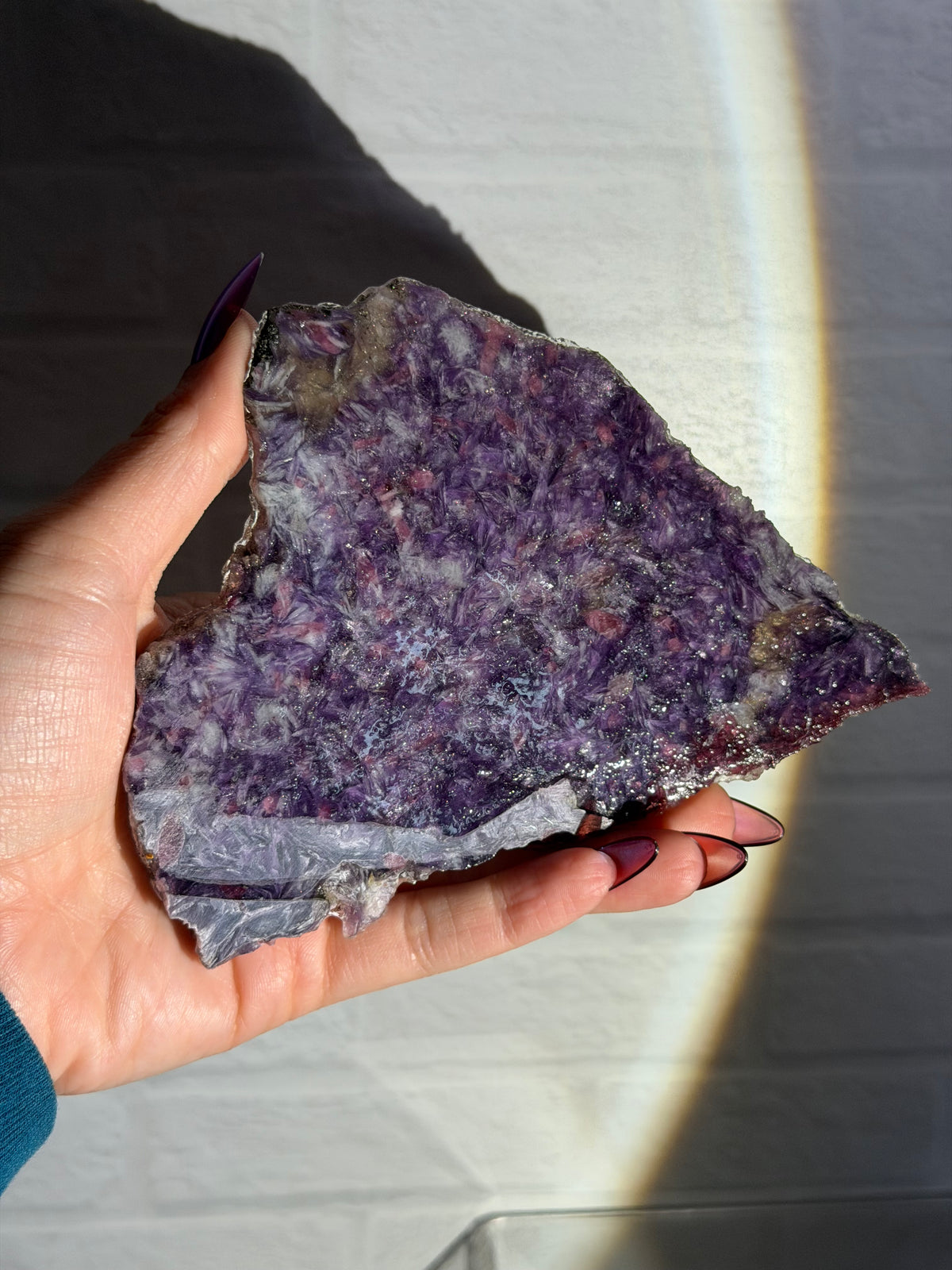 lepidolite with pink tourmaline slice