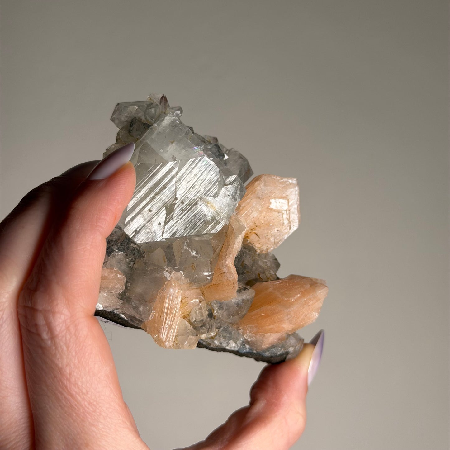 apophyllite with stilbite & black chalcedony d