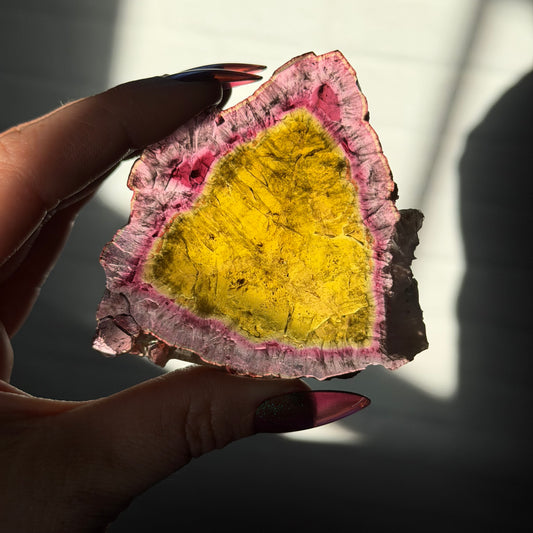 yellow & pink tourmaline slice