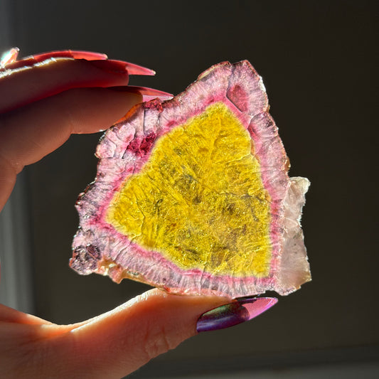 yellow & pink tourmaline slice