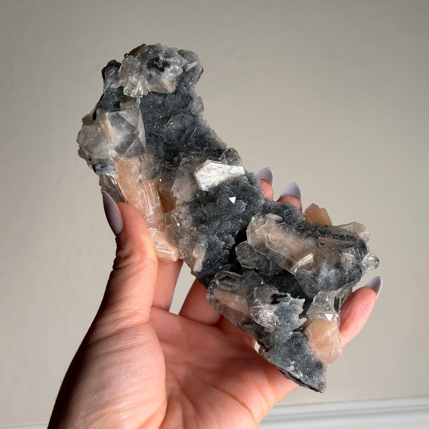 apophyllite with stilbite & black chalcedony b