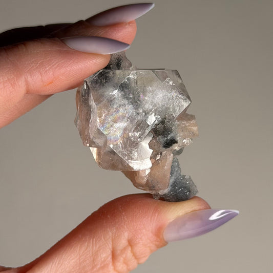 apophyllite with stilbite & black chalcedony n