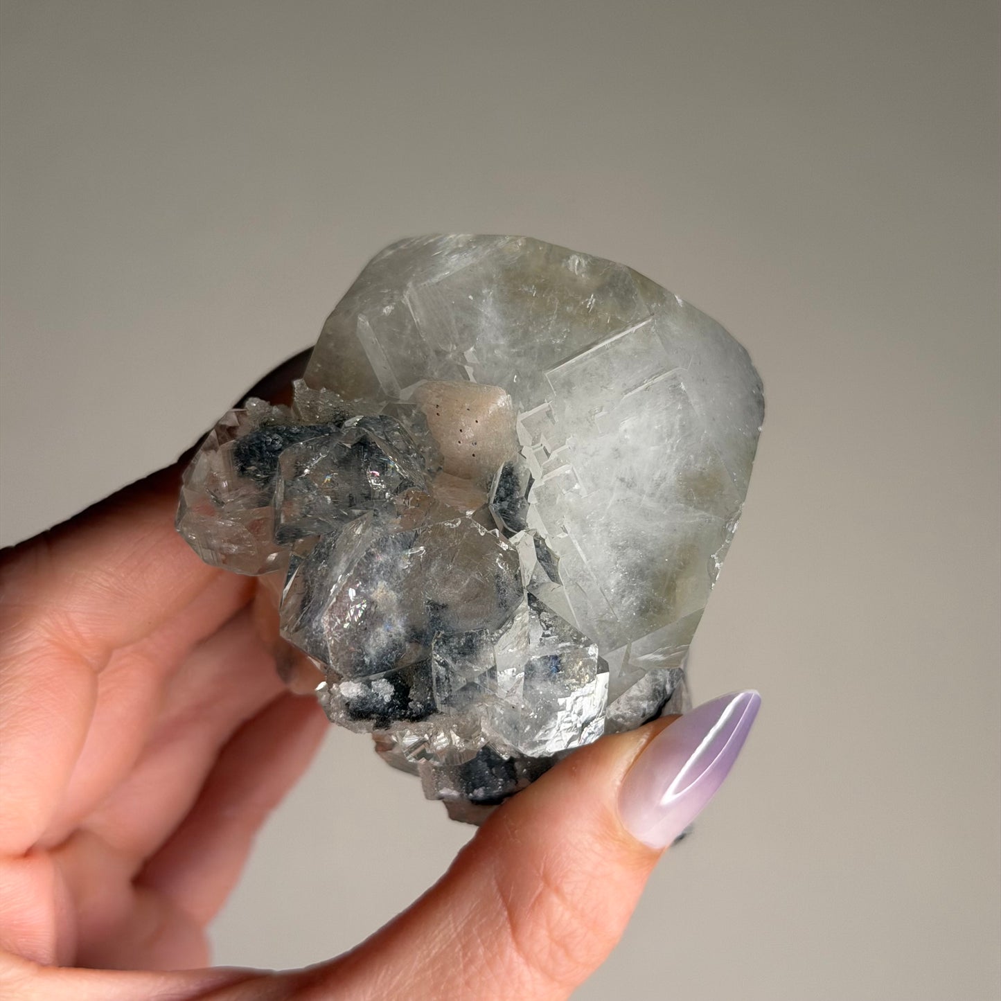 apophyllite with stilbite & black chalcedony e