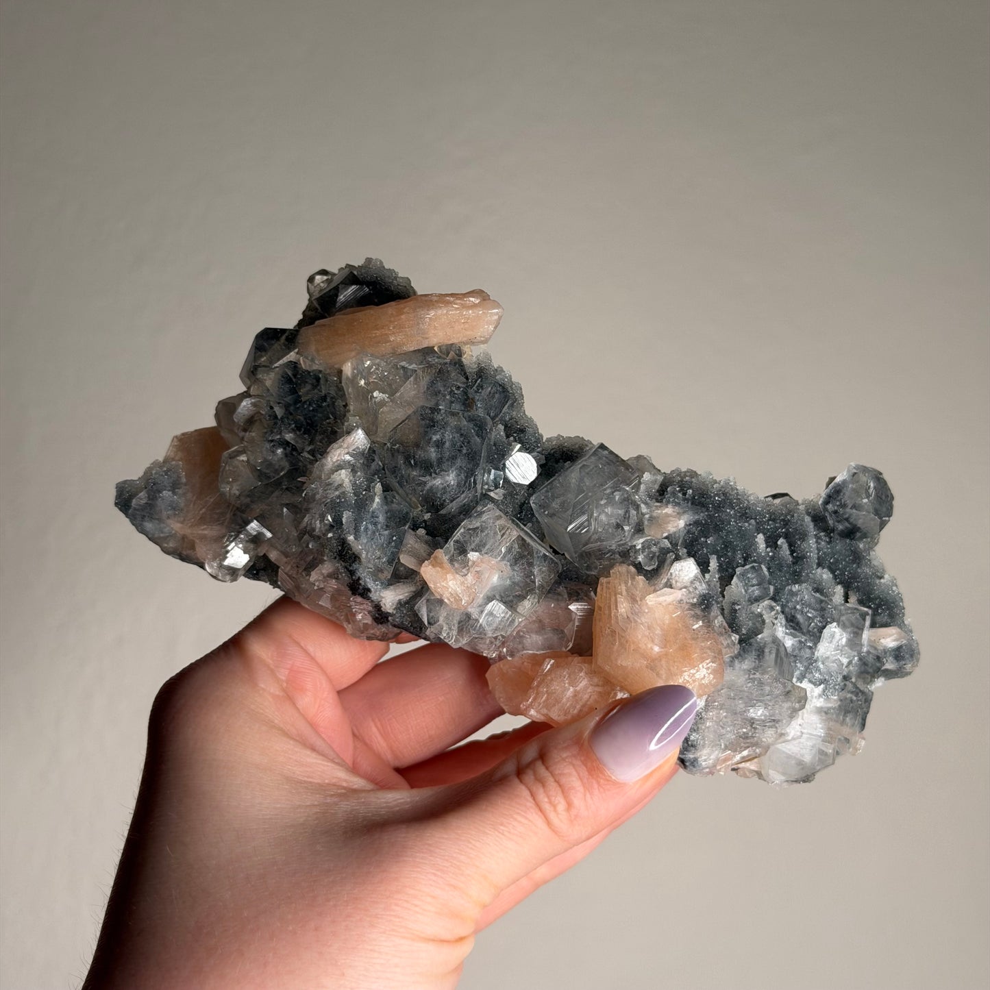 apophyllite with stilbite & black chalcedony b