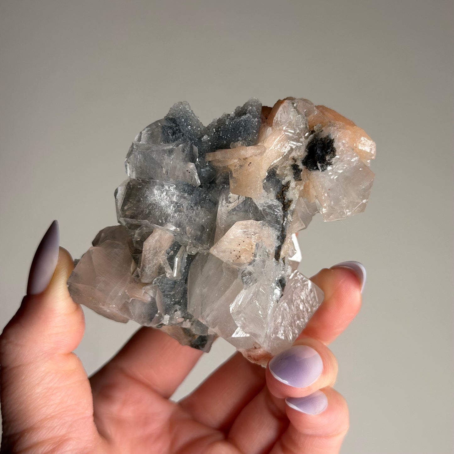 apophyllite with stilbite & black chalcedony c