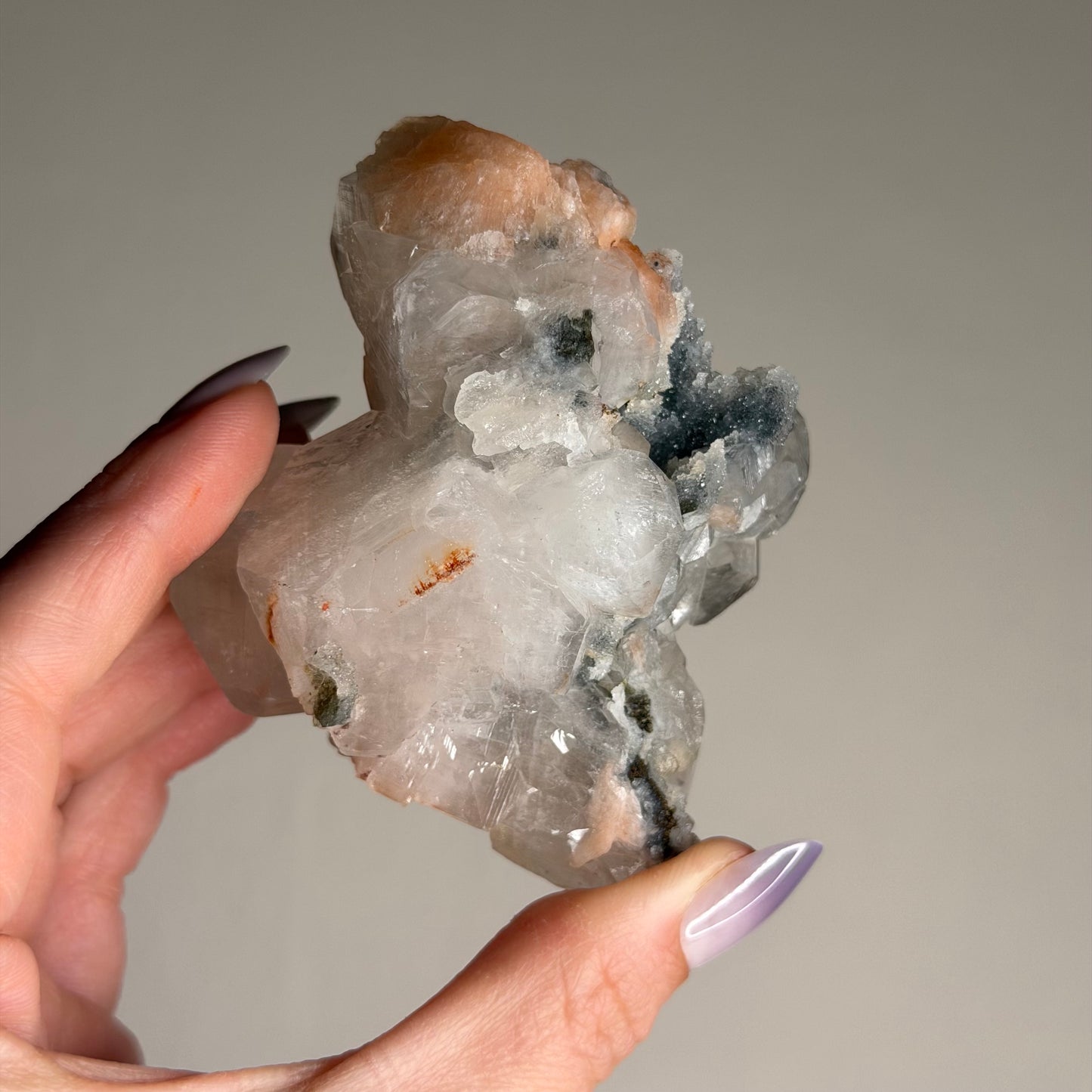 apophyllite with stilbite & black chalcedony c
