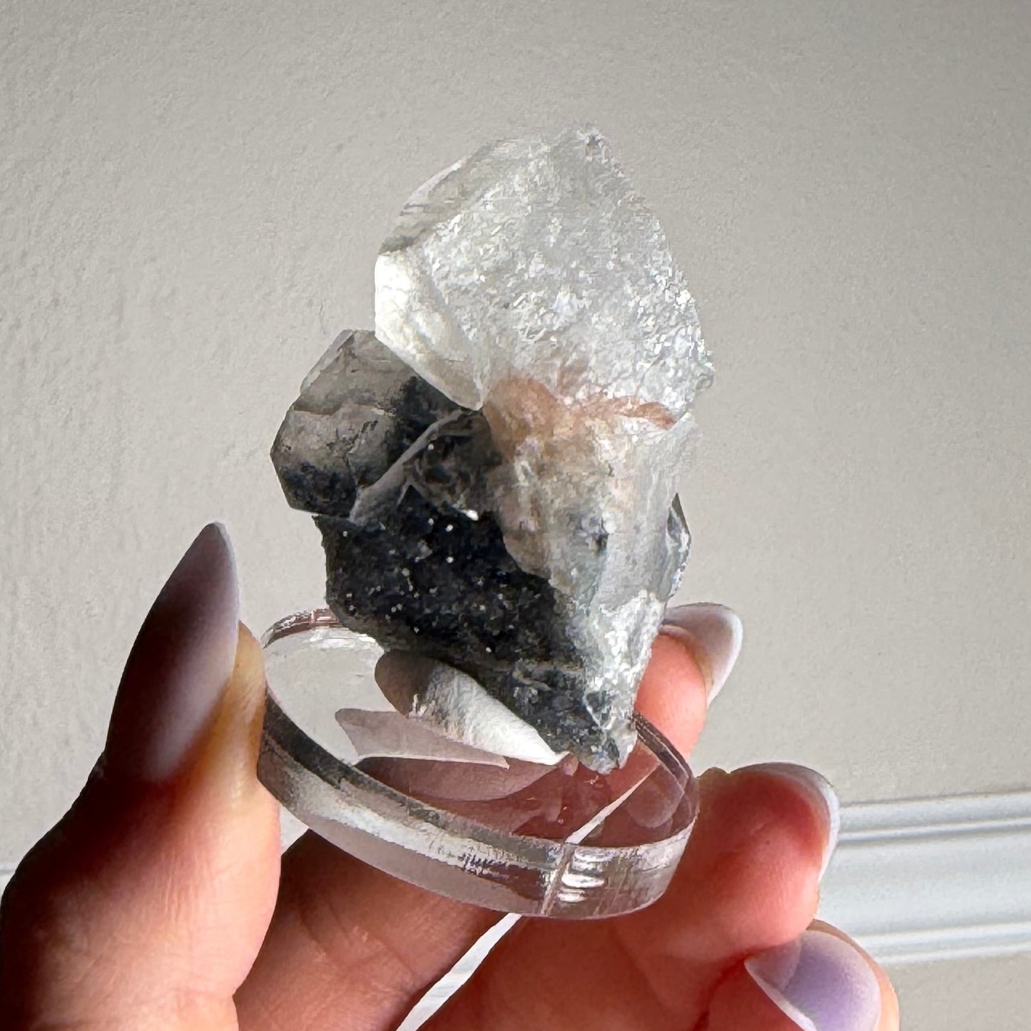 apophyllite with stilbite & black chalcedony l
