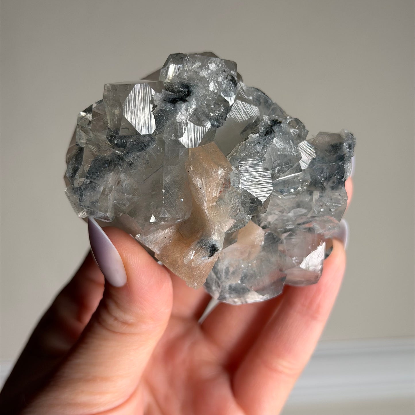 apophyllite with stilbite & black chalcedony e