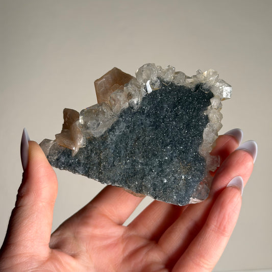 apophyllite with stilbite & black chalcedony d