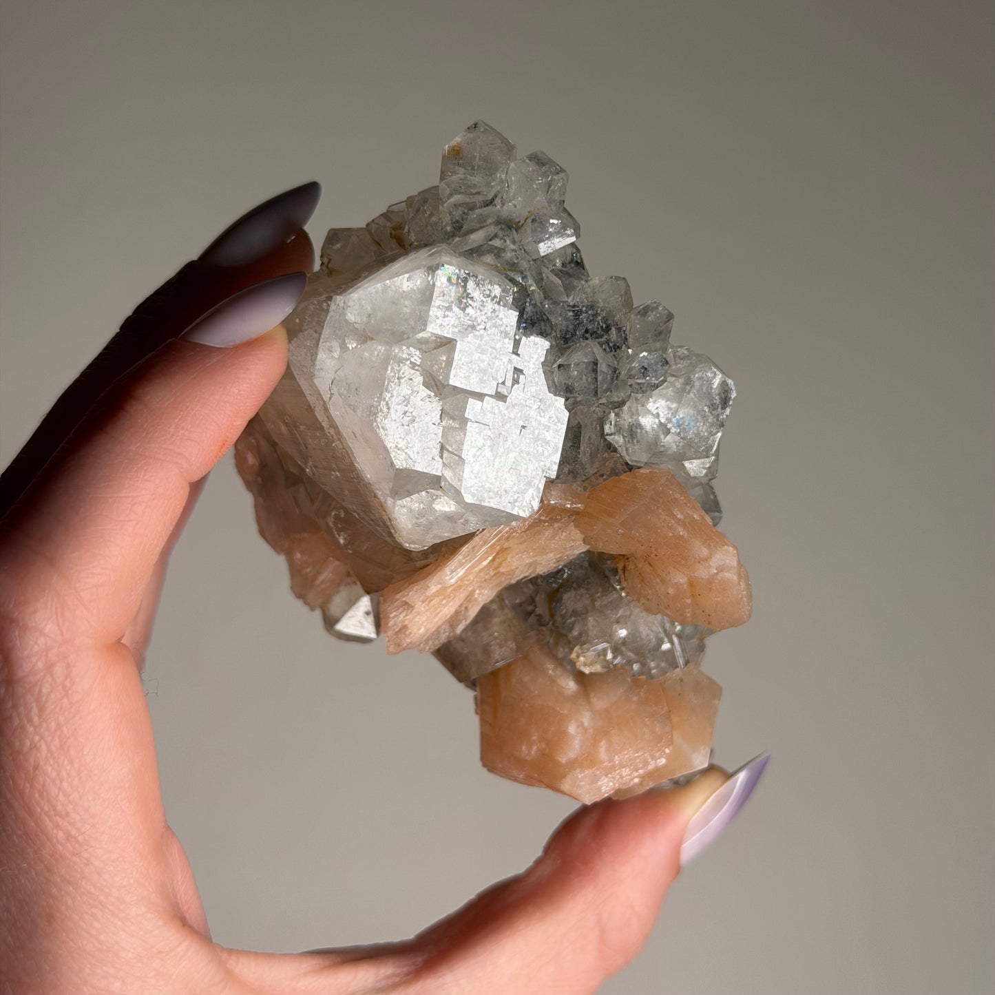 apophyllite with stilbite & black chalcedony d