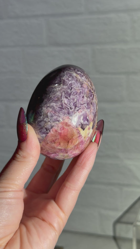 large lepidolite with pink tourmaline egg
