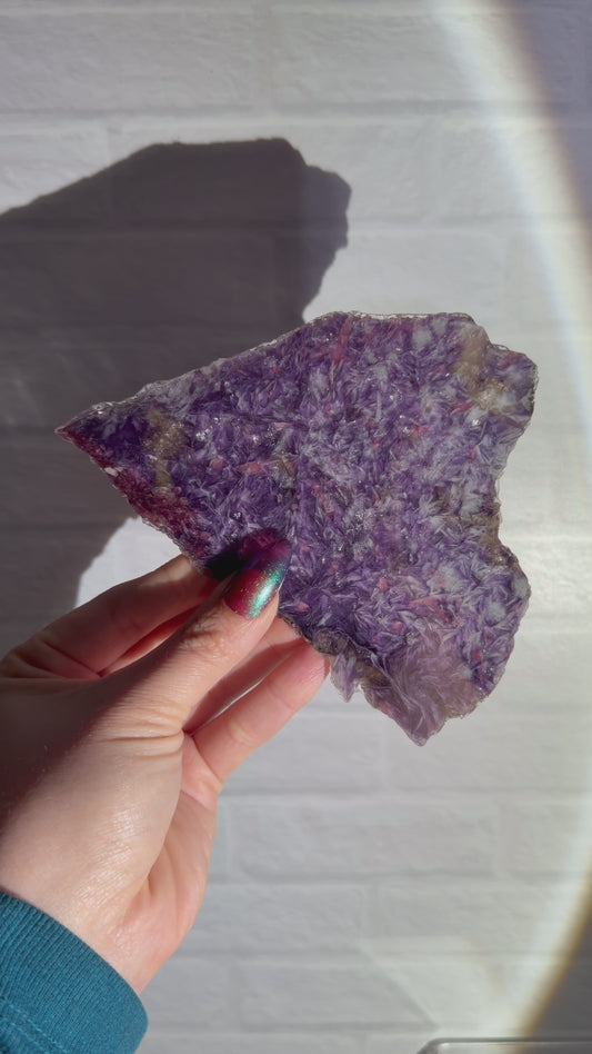 lepidolite with pink tourmaline slice